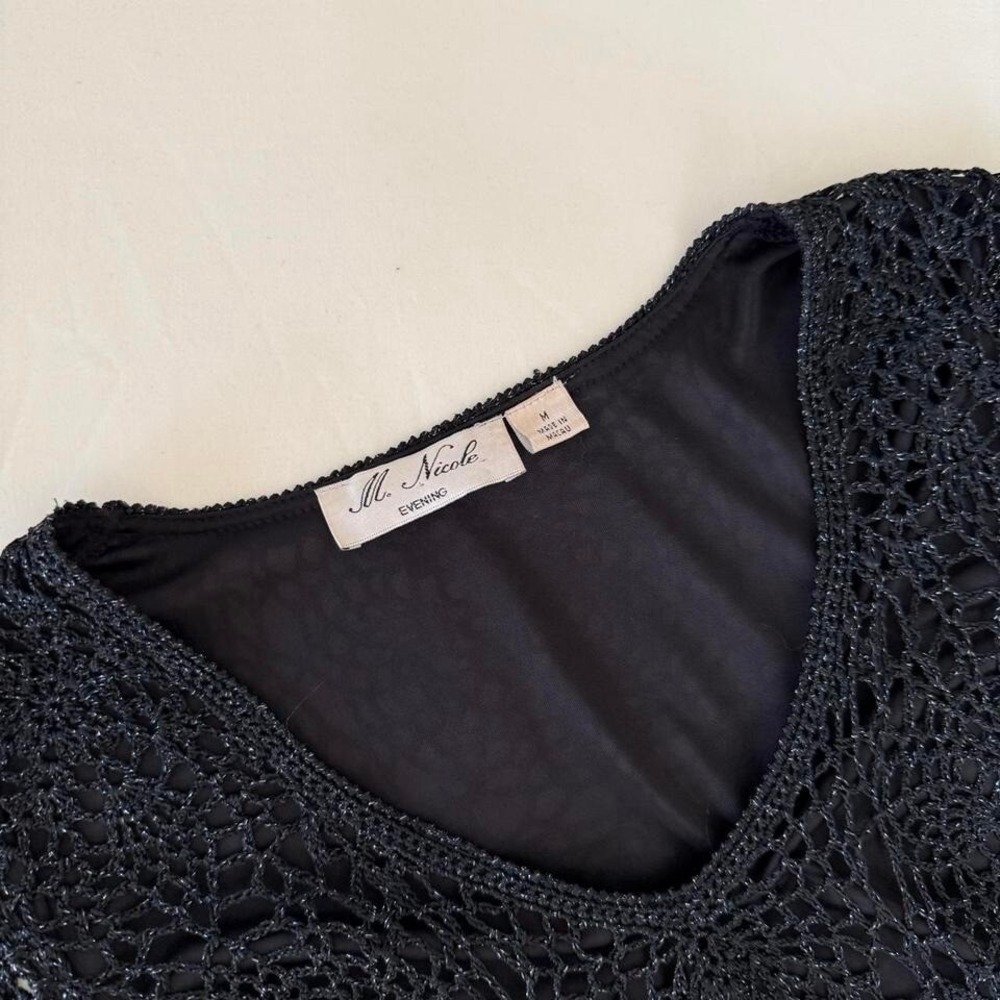 M nicole black crochet y2k short sleeve top medium - Picture 2 of 3